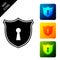 Shield with keyhole icon isolated. Protection and security concept. Safety badge icon. Privacy banner. Defense tag. Set