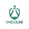 Shield Lab. Shield with laboratory icon flat logo concept design template