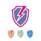 Shield lightning logo design. Protection power sign.