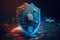 A shield with a lock. Cyber security concept