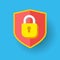 Shield with lock icon. Protection safety password security GDPR concept. Vector illustration. Firewall access privacy sign