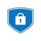 Shield lock symbol on blue background