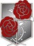 Shield logo with red rose flower with stem.