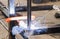 Shield metal arc welding welding and C-clamp.