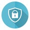 Shield with padlock blue vector icon, flat design illustration in eps 10