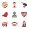 Shield, protection, superman, and other web icon in cartoon style.Opportunities, assistance, rescue icons in set