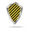 Shield security concept isolated. Black and yellow hatch