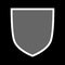 Shield shape icon. Gray label sign, isolated on black background. Symbol of protection, arms, security, safety. Flat