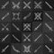 Shield and sword vector outline icons on dark background