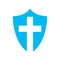 Shield vector icon. Black shield icon with christian cross symbol