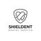 Shieldent dental service logo, line art of shield and tooth vector