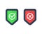 Shields and check marks icons set. Red and green shield with checkmark and x mark. Protect sensitive data, Internet