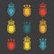 Shields set. Collection of different shield shapes with crown and stars. Heraldic royal design in flat style. Vector illustration