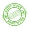 SHIFT WORK, text written on green postal stamp