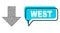 Shifted West Conversation Bubble and Network Arrow Down Icon