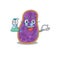 Shigella sp. bacteria smart Professor Cartoon design style working with glass tube