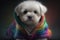 Shih Tzu dog or Chrysanthemum in rainbow colored sweater. Realistic portrait of a cute puppy