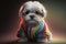 Shih Tzu dog or Chrysanthemum in rainbow colored sweater. Realistic portrait of a cute puppy