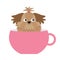 Shih Tzu dog sitting in pink cup. Cute cartoon character. Flat design. White background.