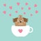 Shih Tzu dog sitting in white cup with heart. Cute cartoon character. Flat design. Blue background.