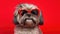 Shih Tzu Dog With Sunglasses Color Background. Generative AI