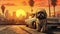 Shih-tzu dog by a vintage car, sunset in Los Angeles California, gritty scene