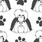 Shih tzu head outline seamless pattern background with paw prints. Cartoon dog puppy background. Hand drawn childish vector
