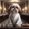 Shih tzu in a hotel room. 3D rendering.