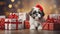 Shih Tzu small dog wearing Santa Claus hat. Shih Tzu. Horizontal Christmas holidays banner poster. AI generated