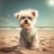 Shih tzu summer dog outfit. Summer cute shihtzu dog breed puppy wearing beach costume.