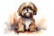Shih tzu watercolor portrait painting illustrated dog puppy 2