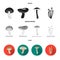 Shiitake, brown cap boletus, enokitake, milk. set collection icons in black, flat, monochrome style vector symbol stock