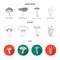 Shiitake, brown cap boletus, enokitake, milk. set collection icons in flat,outline,monochrome style vector symbol stock