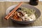 Shiitake, soba, and tofu soup