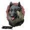 Shiloh Shepherd dog sticking out tongue pet with long fur digital art. Animalistic hand drawn portrait watercolor style