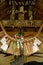 Shimenawa, shide, and paper seals on roof of roadside Shinto shrine, Takachiho, Japan