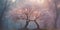 A shimmering binary tree entity, its branches adorned in opalescent hues of pastel pink, blue, and purple, stands out