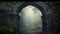 Shimmering gateway in fairy tale forest scene. Spectacular fantasy scene with portal archway covered