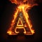 Shimmering letter A crafted from blazing torch flames, with the word \\\