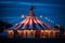 Shimmering lights illuminate a vibrant circus tent. AI