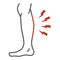 Shin hurts thin line icon, Body pain concept, Shin pain sign on white background, leg injured in shin area icon in