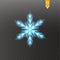 Shine blue snowflake with glitter isolated on transparent background. Christmas decoration with shining sparkling light