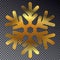 Shine golden snowflake isolated on transparent background. Christmas decoration with light effect.