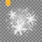 Shine white snowflake with glitter isolated on transparent background. Christmas decoration with shining sparkling light