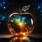 Shining celestial glass apple with a galaxies inside