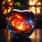 Shining celestial glass apple with a galaxies inside