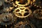 A shining cogwheel amidst metallic gears, symbolizing pivotal significance