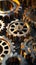 A shining cogwheel amidst metallic gears, symbolizing pivotal significance