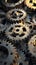 A shining cogwheel amidst metallic gears, symbolizing pivotal significance