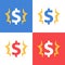 Shining dollar sign, earn money, get cash loan, currency exchange services